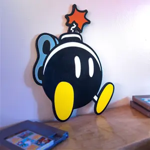 Large Engraved Bob-omb Bomb Wall Art Sign Game Room Decor
