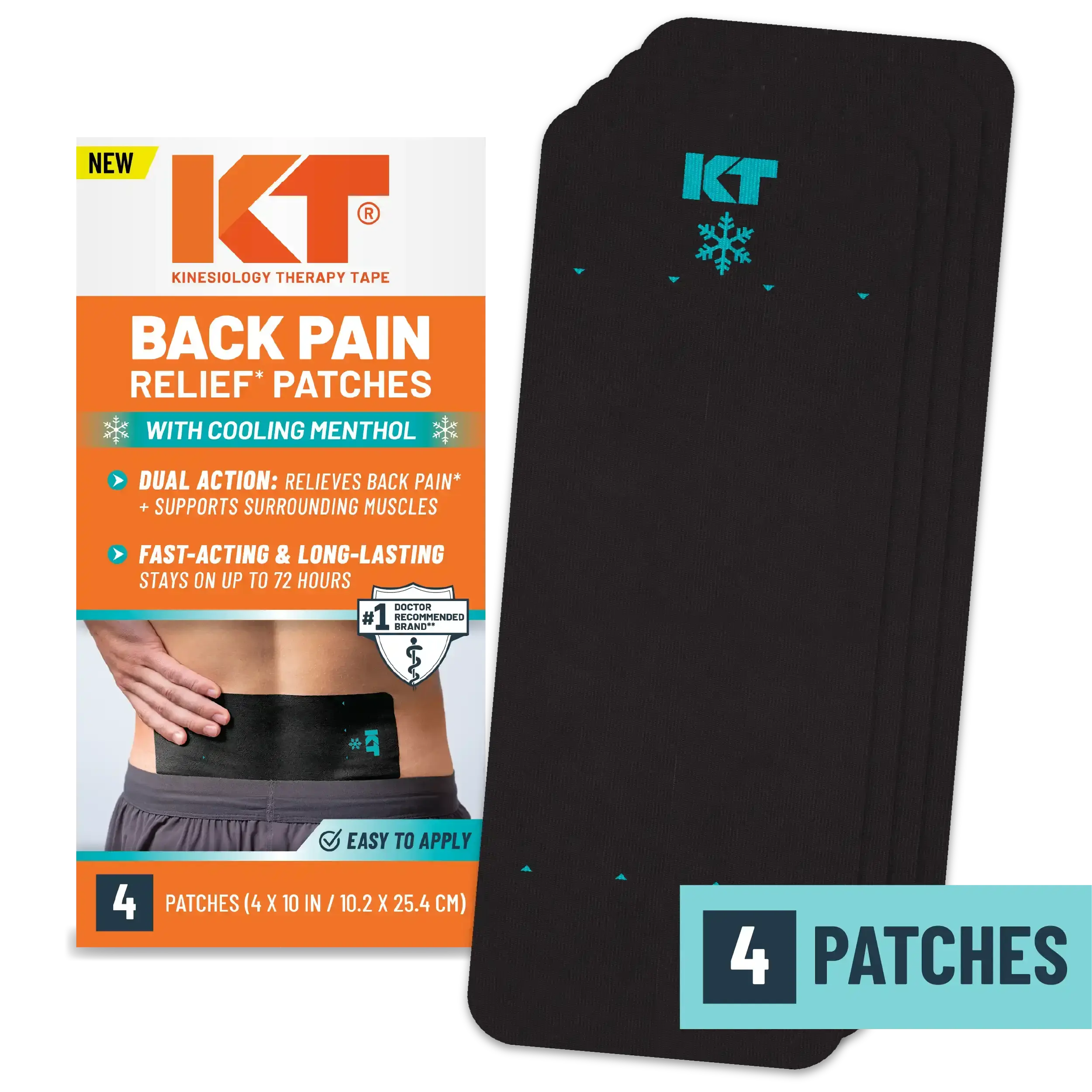 Back Pain Relief Patches with Cooling Menthol for Flexible, Long-Lasting Support - Easy Apply for Daily Use, Water-Resistant, Extra Large, 4 Pieces, Four Pieces, Large Size