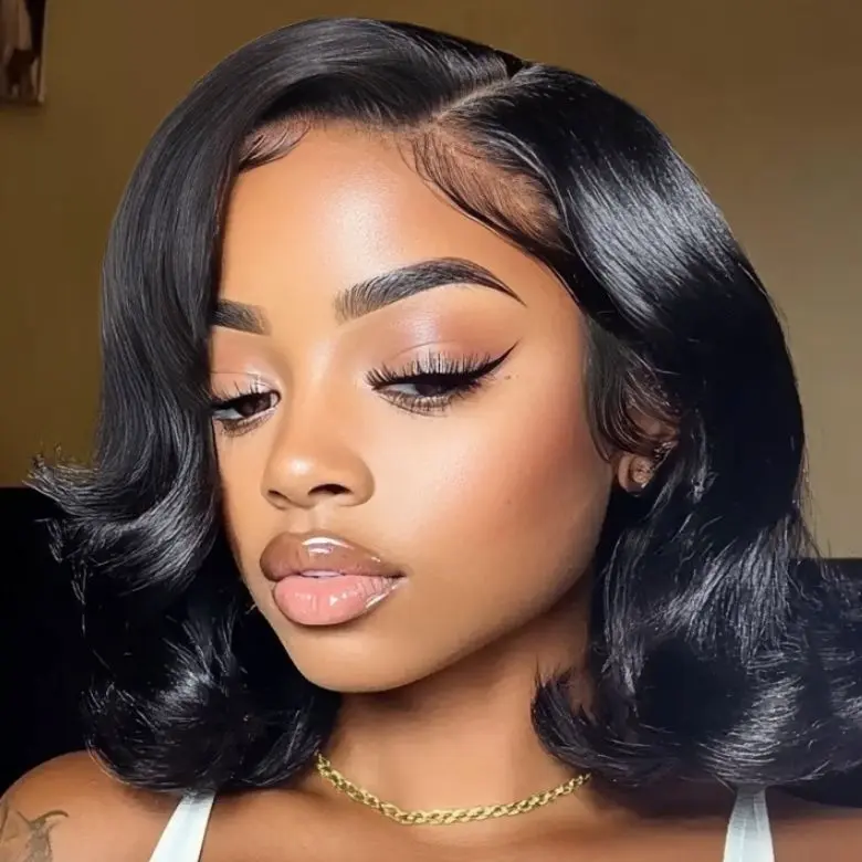 UNICE Short Layered Straight Bob Wig, Glueless Side Part Human Hair with 7x5 HD Lace & Invisible Knots, Pre-Cut Easy Install for Beginners