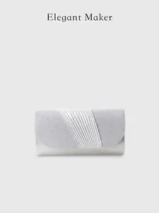 Women's Silver Color Glitter Envelope Clutch Bag, Evening Crossbody Shoulder Bag, Elegant Diagonal Pleated Design, Lightweight & All-Match