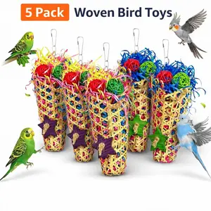 2/3/4/5 PCS Bird Parrot Foraging Shredder Hanging Toys Sola Balls Sepak Takraw with Pacifier for Small Parrots Parakeets Conures  Love Birds Cage Toy - Parrot Foraging Shredder Toy Set Multi-Attachment Bird Swing large  Wooden Parrot Chewing Toy