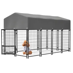 Outdoor Dog Kennel with Roof Heavy Duty Welded Wire Crate All Weather Protection Safe Lock Design for Dogs and Pets Extra Large Space Advanced Dual Locking Mechanism large outdoor dog kennel  kennels house removable roof