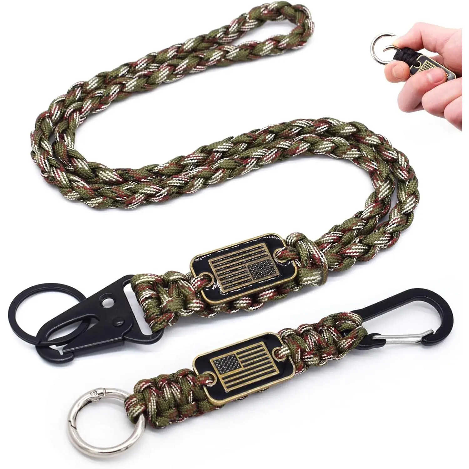 Durable Heavy-Duty Braided Nylon Paracord Lanyard - Flag Design, Sturdy Metal Clasp, Rust-Resistant Identification Badge Accessory, Keychain Compatible for Long-Term Use