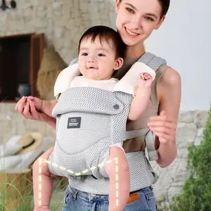 [Summervibes] Bebamour Breathable Baby Carrier Ergonomic Infant Carrier for 7-32lbs, Adjustable Knob for Baby Hip Healthy Develop, Mesh Infant Carrier,Front and Back Baby Carrier with 2 Teething Pads, Toddler Carrier, Hands Free Carrier