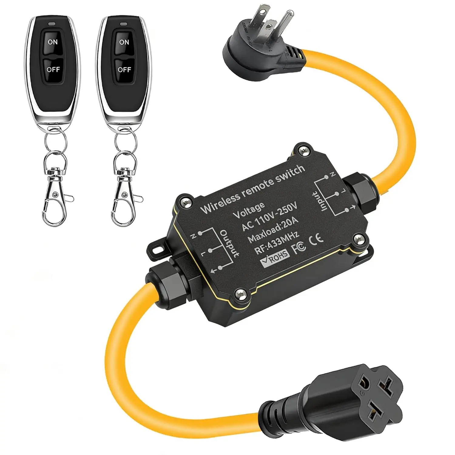 Outdoor Waterproof Wireless Remote Control Outlet - 20A AC110/230/240/250V Wireless Cord Switches, 165 Ft Range On-Off-On Toggle Power Switch for Lamps & Electrical Equipment