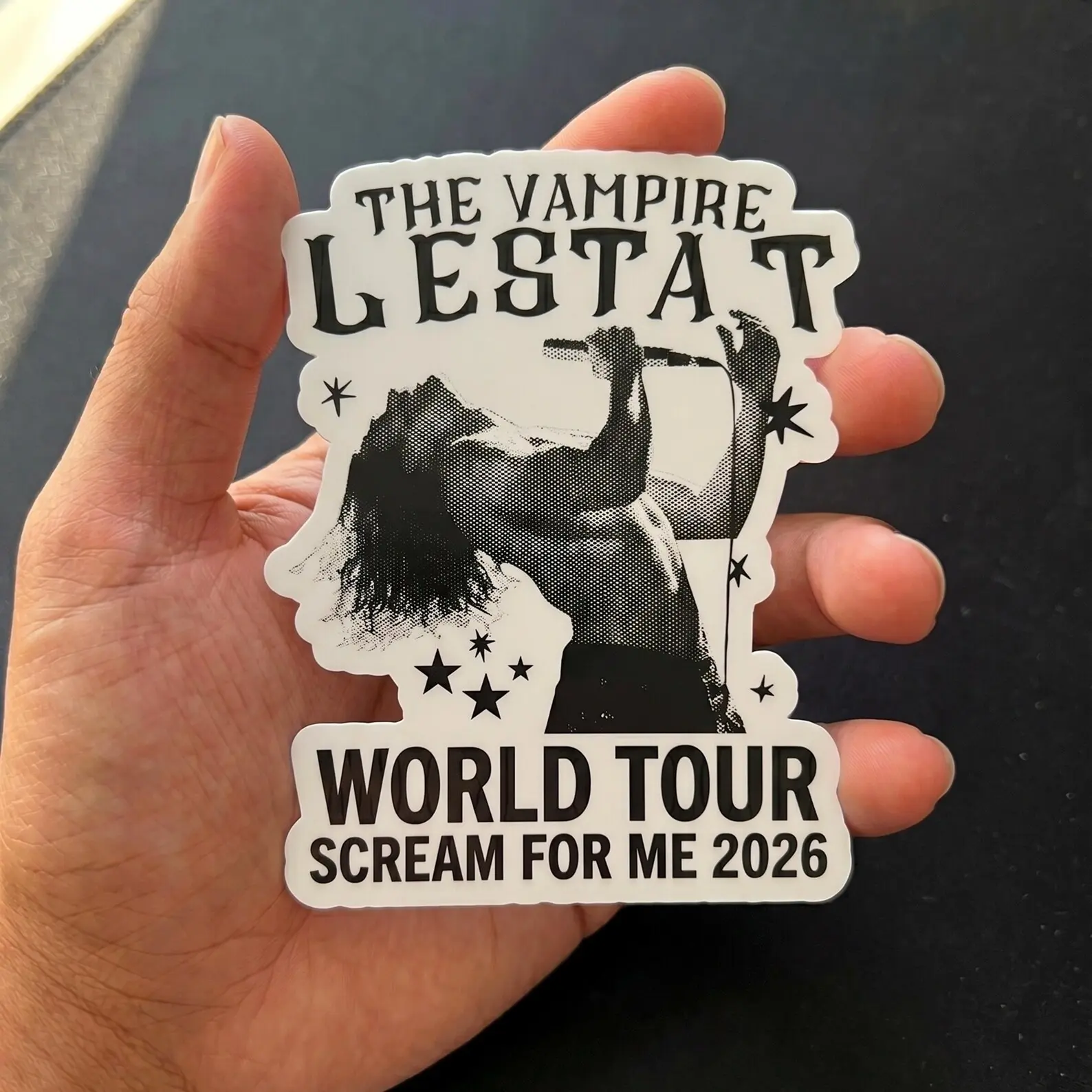 Vampire Lestat World Tour Tee (B&W Edition) Sticker, Kiss-cut Sticker, Logo Vinyl Stickers