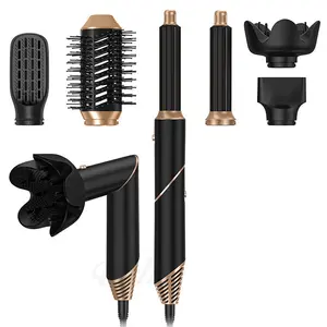 6-in-1 Foldable Hot Air Styling Brush High-Speed Hair Dryer & Straightener for Home Use Multifunctional Curling Iron Portable All-in-One Hair Styler in Black