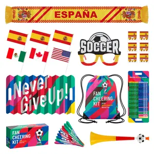 2026 FIFA World Cup Spain Cheer Set Fan Kit for Support During Tournament Includes Essential Fan Items for World Cup Cheer Cheering Horn. Small National Flag. Multi-purpose Schedule. Storage Backpack. Scarf. Sunglasses. National Flag Tattoo Stickers.