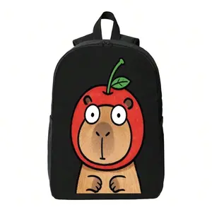 Cherry Headgear Bear, Cute Animal Image, Cartoon Illustration Style Women's Travel Backpack Outdoor Camera Lens Bag Black Ergonomic Laptop Bag Large Capacity Mountaineering Waterproof Handbag School Backpacks