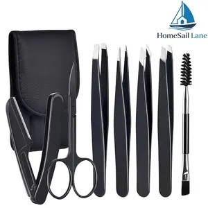 7pcs Eyebrow Tweezers Kit for Women, Precision Plucker with Brow Scissors, Razor, Spoolie, Ideal for Facial, Chin, Brow, Splinter, Ingrown Hair Removal