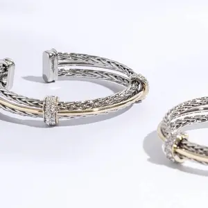 Layered Wheat Chain Bracelet Cuff Bangle with 2 Ponytail and 1 Gold Layered Bands High Polished Metal Lead and Nickel Compliant Elegant and Stylish Statement Piece