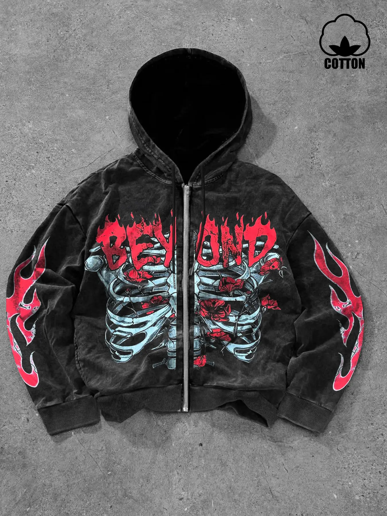 Men's Washed Cotton Hoodie Cardigan, Gothic Skull Print, Casual Long Sleeve Pullover, Fall Fashion, Gothic Style Hoodie, Gothic Rock Hoodie, Comfortable and Stylish