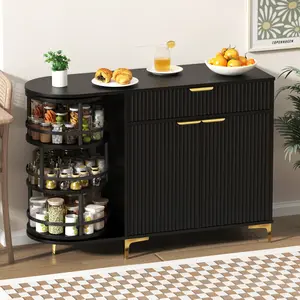 Naiyufa Sideboard Black Buffet with 360° Rotating Organizer,Storage Drawers Large Cabinet for Living Room, Kitchen,Entry, Hallway