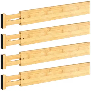 4 PCS Drawer Divider, 17"-22" Adjustable Bamboo Drawer Dividers Organizers, Expandable Separators for Kitchen, Clothes, Dressers, Home, Office
