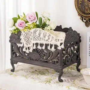 Sungmor Vintage Cast Iron Rectangle Storage Holder Rack - Multi-Use Home Organizer for Magazines, Plants - Rustic Black Metal Accent for Indoor/Outdoor Use