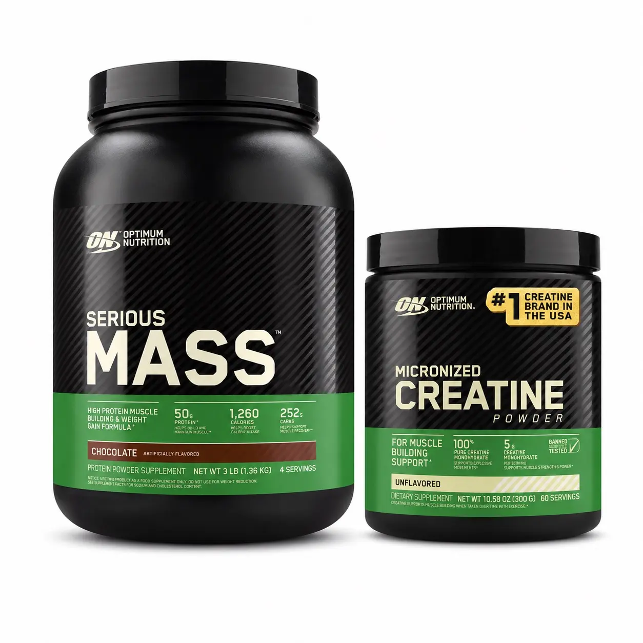 Optimum Nutrition Serious Mass Chocolate 3 lb Protein Supplement Bundle with Micronized Creatine 300 g