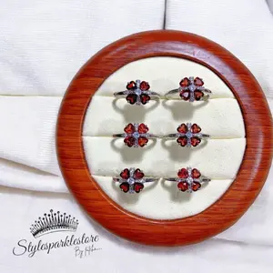 Adjustable Garnet Gemstone 925 Silver Plated Ring