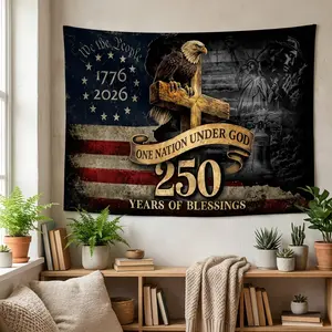 America 250th Anniversary Christian Flag Tapestry, One Nation Under God Eagle Cross Banner, 1776–2026 USA Patriotic Wall Art, Garden House Flag, Independence Day 4th of July Decor, Religious Patriotic Gift, Home Decor USA