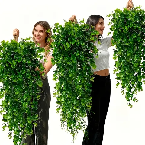 8-Count Expandable Artificial Ivy Climbing Vines Plants Set - Elegant Leaf Design Fake Hanging Plastic Vines with Decorative Faux Flowers, Botanical Aesthetic Artificial Greens Plant Decor for Wall, Balcony