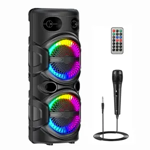 DAZONE Bluetooth Speaker, 3000W Party Speaker Boombox, Dual 8“ Subwoofer with Colorful Lights, USB Play/TF/AUX Input