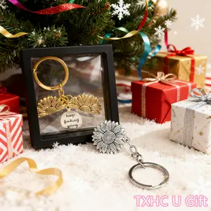 Retro Sunflower Pendant Keychain,  Key Ring With Slogan Engraved Pendant- Keep Fucking Going Keychain, Ideal Metal Keychain Gift For Men & Women trendy keychain unhinged  keychains