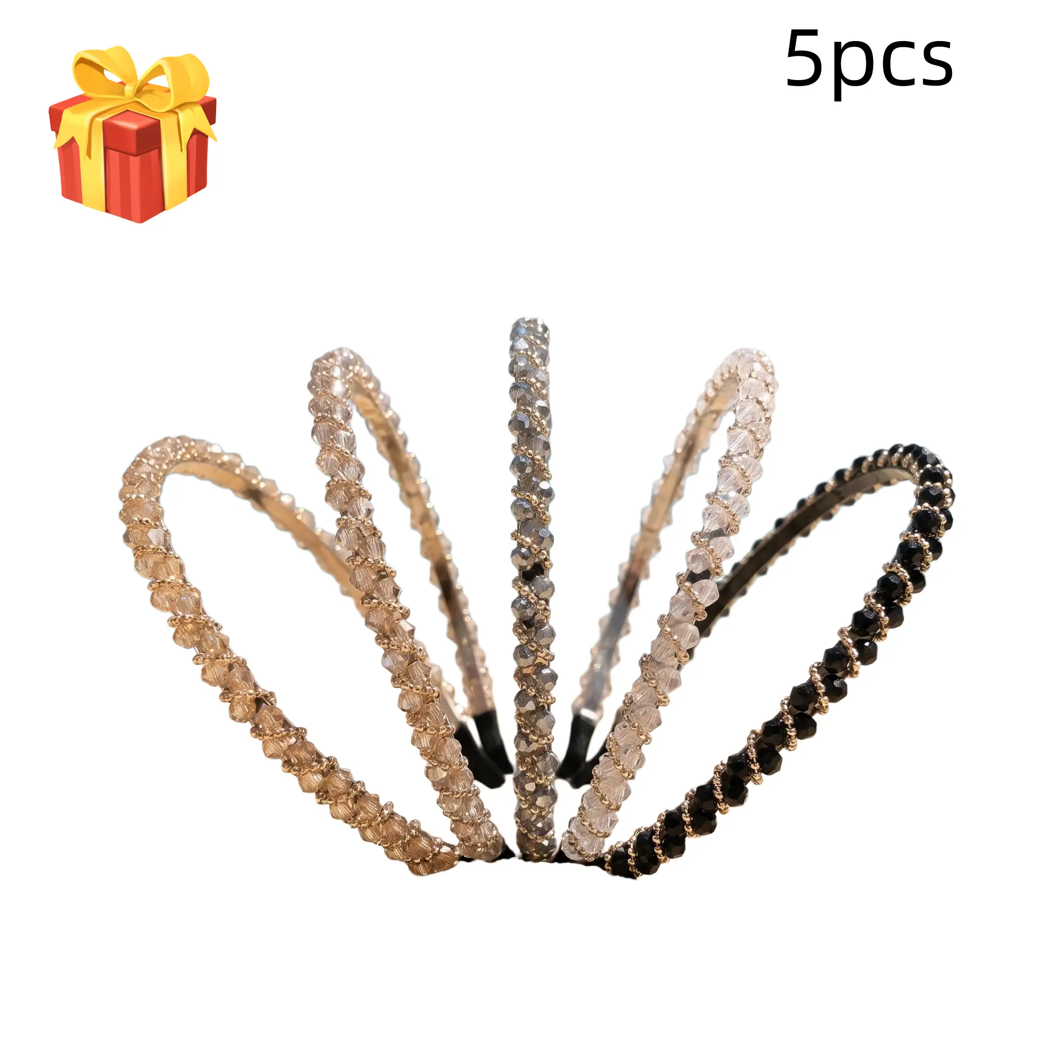 Women's Elegant Rhinestone Decor Glittering Headband, 5-Piece Set Exquisite Trendy Hair Hoops, Fashionable All-match Hair Accessories for Women & Girls, Bling Hair Headband, Hairbands