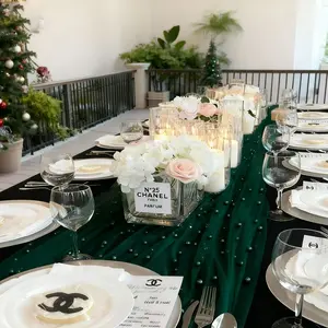 Classic Deep Pearl Mesh Tablecloth, Rectangular Decorative Table Cover for Weddings, Bridal Shower, Parties, Christmas, Halloween