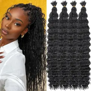 Alrence22 Inch 4 Packs Deep Wave Bundles Synthetic Curly Braiding Hair Deep Wave Bulk Micro Hair For Braiding No Weft Crochet Braiding Hair For Bohemian Knotless Braids Boho Style Braiding Crochet Hair