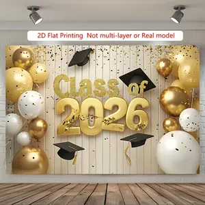 Class of 2026 Graduation Backdrop Celebration Theme Background Cloth Grad Tapestry Wall Hanging Photography Background Polyester Fiber Ceremony Party Indoor Outdoor Event Decor Studio Prop Achievement Photo Wall