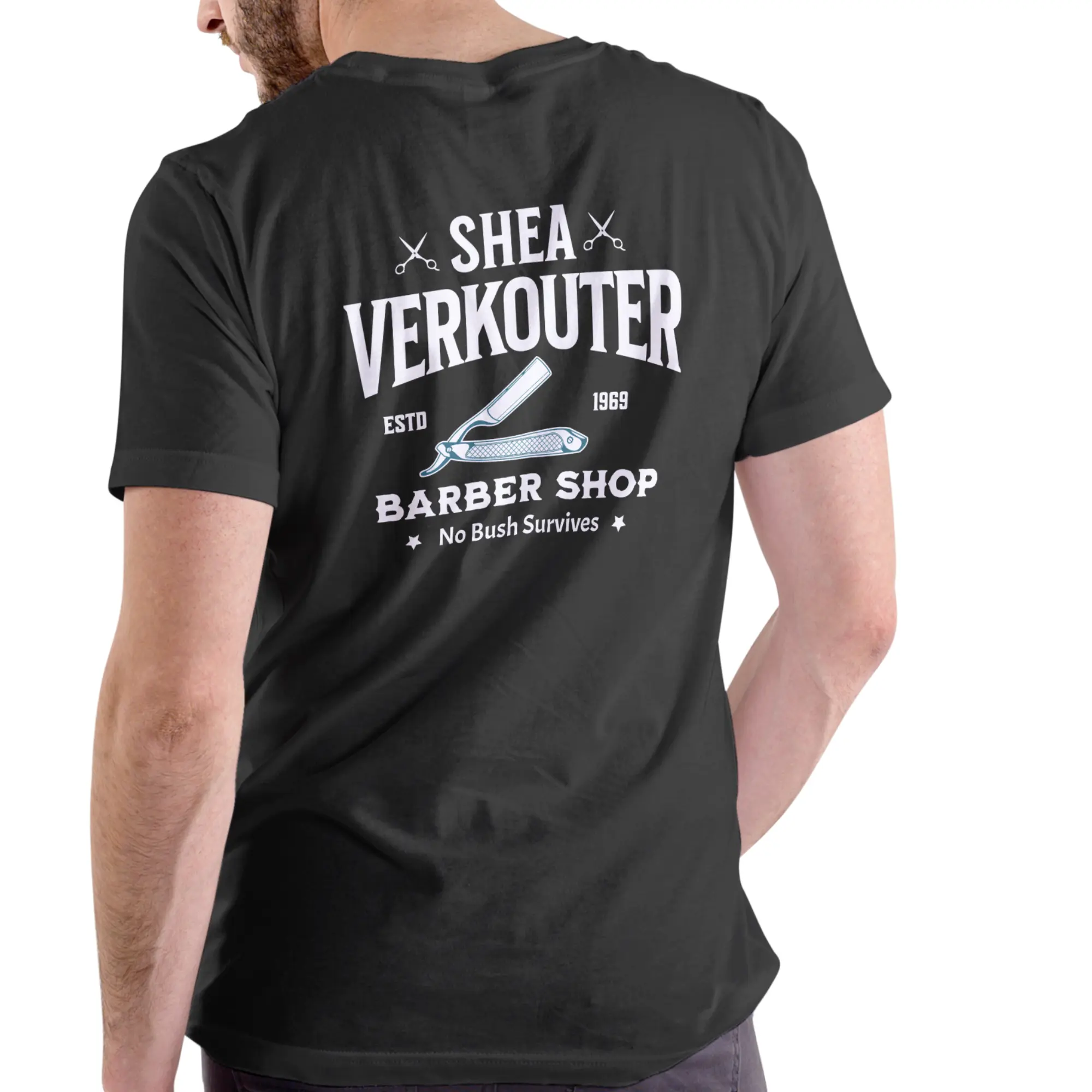 Men's Cotton Short-Sleeve Round Neck T-Shirt - SHEA VERKOUTER BARBER SHOP Funny Graphic Casual T-Shirt for Streetwear, Shortsleeve, Casual T-Shirts