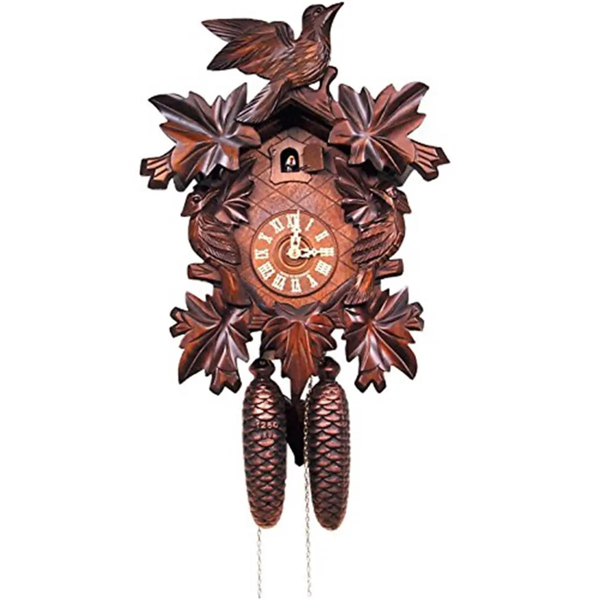 Alexander Taron Engstler Carved Walnut Leaf Analog Cuckoo Clock, 8-Day Weight-Driven Movement, Home Decor for Room Decor, Analog Clock