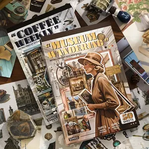 50Pcs Slowly Life Jounraling Material Book - Sticker Book, DIY Decorative sticker, Scrapbooking Supplies, Sticker For Journaling