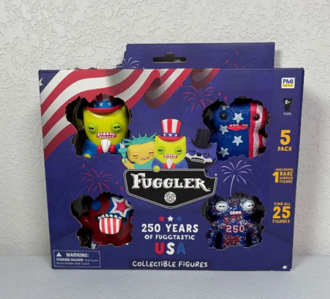 Fuggler USA 250th Anniversary Plastic Unisex Collectible Action Figures, 5-Pack Deluxe Boxed Mystery Character Figurine Action Figures (Classic & Novelty Toy for Collectors), Boxed Action Figures