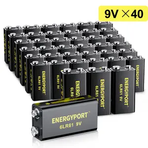 ENERGYPORT High Capacity 9V Batteries 40 Pack, Alkaline 9 Volt Battery 6LR61 for Smoke Detector Fire Alarm and More Devices