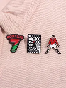3 Piece Set Football Sat Cristiano Ronaldo Enamel Pin Cool Professional Athlete Metal Brooches Lapel Backpack Badge Fashion Jewelry Accessories Gifts for Football Fans Friends Men Accessories