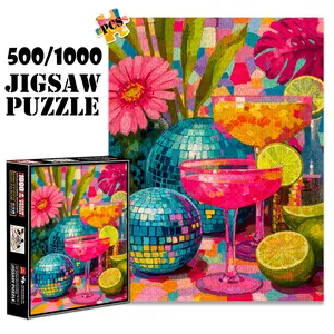 1pc 1000 piece adult puzzle 70x50cm Disco Balls, Cocktail Glasses with Lime Slices and Flowers 500 pieces paper jigsaw puzzle suitable for DIY creative games for adults and families, birthday and h