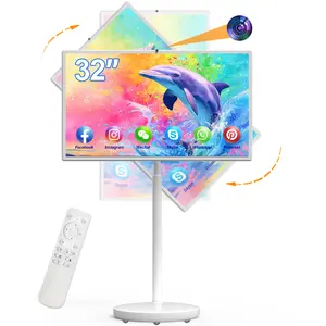 32Inch Touchscreen TV, 4K UHD Portable TV on Wheels, 4K Camera Mobile TV, Android 13, Full Swivel Rotation, Voice Remote Control, 5-8 Hours Long Battery