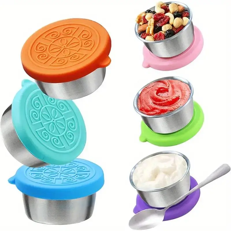 1.6oz Salad Dressing Container, 2/6 Counts Mini Colorful Reusable Stainless  Steel Sauce Container with Silicone Lid, Portable Seasoning Cup for School  Bento Lunch Box Restaurant Picnic Travel, Leakproof Airtight Containers -  TikTok Shop