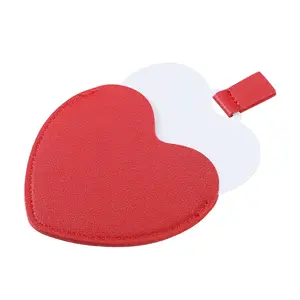 VOCOSTE Stainless Steel Heart Shaped Compact Mirror, Mini Travel Mirror with PU Leather Case