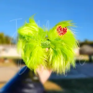 Green Furry Bows for Girls' Fashion Accessories