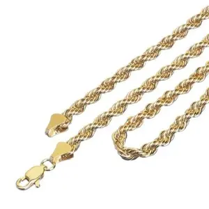 14K Gold Plated Rope Torch Chain 24" 6mm Necklace with Lobster Claw Clasp Unisex Jewelry Men Accessories