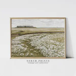 Spring Meadow Painting | Vintage Landscape Print | Country Field PRINTABLE Digital Download North Prints | UNFRAMED126