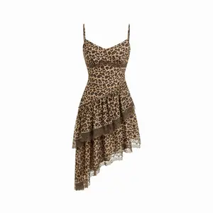 Cider Chiffon Leopard Print V-neck Lace Trim Cami Midi Dress SwimWeek