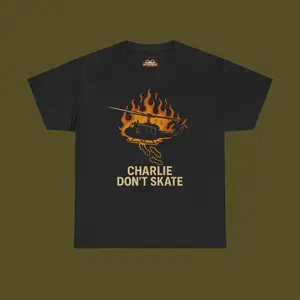 Charlie Don't Skate T-Shirt | Flaming Helicopter Graphic