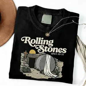 Comfort Color Christian Graphic T-Shirt, "Rolling Stones Since AD 33" Design, Religious Easter Shirt, Vintage Retro Rolling Stones Inspired Tee, Faith Based Apparel, Casual Unisex T-Shirt
