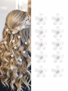 20pcs Floral Hair Rings Set, Rhinestone Flower Decorative Headbands, Cute Mini Clips for Women Braids & Daily Wear