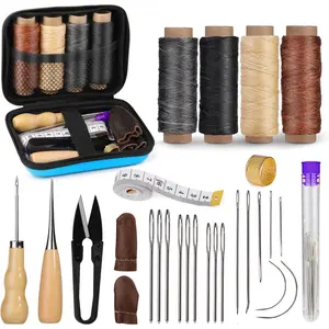Leather Sewing Kit, Leather Stitching Kit with Sewing Awl, Needles, Waxed Thread, Upholstery Repair Kit, Heavy Duty Sewing Tools for Hand Stitching Car Seats, Sofa, Carpets, Shoes, DIY Craft