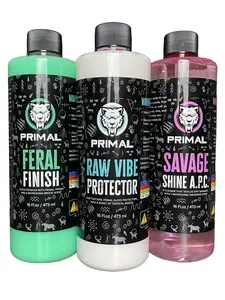 Primal Chemical Quick Detailer Bundle - Savage Shine APC All Purpose Cleaner, Raw Vibe Protector Rubber Vinyl Plastic Gloss Finish, Feral Finish Quick Detailer