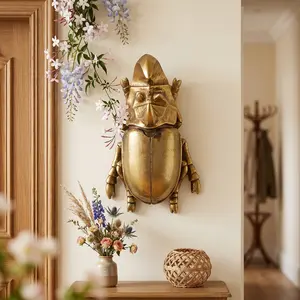 European Vintage Style Rhinoceros Beetle Wall Hanging, Handmade Frame Decorative Insect Accessory, Room Decoration, Party, Insect Museum