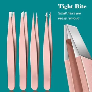 4-Piece Colorful Eyebrow Tweezers Set, Stainless Steel Slanted Brow Grooming Tool, Precision Beauty Eyebrow Remover, Makeup Essential, Makeup Tools Set